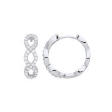 Jewelco London Ladies Rhodium Plated Sterling Silver CZ Double Infinity Eternity Huggie Hoop Earrings - EAG1239