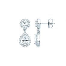 Jewelco London Ladies Rhodium Plated Sterling Silver Pear CZ Raindrop Double Halo Drop Earrings - EAG1064