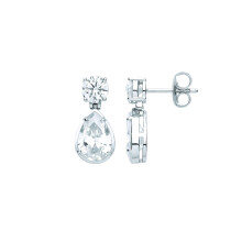 Jewelco London Sterling Silver Pear CZ Swinging Tear Drop Solitaire Toi et Moi Drop Earrings - EAG1066