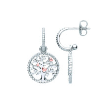 Jewelco London Ladies Rhodium Plated Sterling Silver CZ Bead Hoop Tree of Life Love Heart Drop Earrings - EAG1091