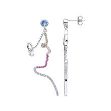 Jewelco London Ladies Rhodium Plated Sterling Silver Blue Rainbow CZ Rainbow Selfie Profile Drop Earrings - EAG1034