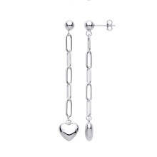 Jewelco London Ladies Rhodium Plated Sterling Silver Paperclip Link Chain Love Heart Shoulder Duster Drop Earrings - EAG1050