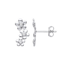Jewelco London Ladies Rhodium Plated Sterling Silver CZ Trilogy Daisy Flower Cluster Drop Earrings - EAG1167