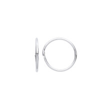 Jewelco London Ladies Rhodium Plated Sterling Silver Hinged Sleeper Hoop Earrings 12mm 1mm - ER113