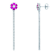 Jewelco London Ladies Rhodium Plated Sterling Silver Red CZ Flower Petal Cluster Shoulder Duster Drop Earrings - EAG1078RU