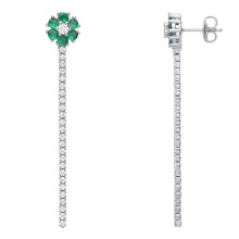 Jewelco London Ladies Rhodium Plated Sterling Silver Green CZ Flower Petal Cluster Shoulder Duster Drop Earrings - EAG1078EM