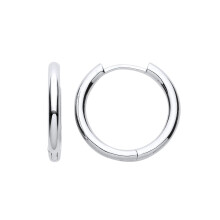 Jewelco London Ladies Rhodium Plated Sterling Silver Round Tube Polished Hinged Huggie Hoop Earrings 21mm 2.5mm - EAG1030