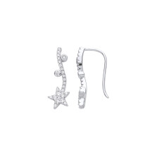 Jewelco London Ladies Rhodium Plated Sterling Silver CZ Fairy Magic Wand Star Drop Earrings - EAG1047