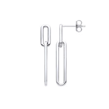 Jewelco London Ladies Rhodium Plated Sterling Silver Elongated Oval Paperclip Link Drop Earrings - EAG1049