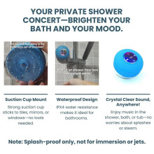 Waterproof Speaker with LED, Suction Cup, Portable Stereo for Outdoor Sports, Bathroom Use