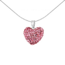 Jewelco London Sterling Silver Baby Pink Crystal Encrusted Pillow Puff Love Heart Charm Pendant - 0-68-2864