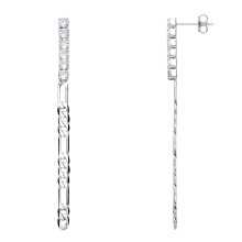 Jewelco London Ladies Rhodium Plated Sterling Silver CZ Eternity Figaro Chain Shoulder Duster Drop Earrings - EAG1006
