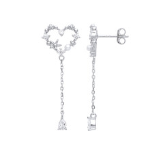 Jewelco London Ladies Rhodium Plated Sterling Silver Cream Pear Pearl CZ Love Heart Starfish Daisy Drop Earrings - EAG1001