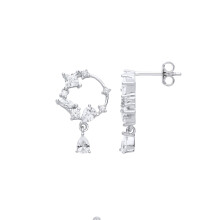 Jewelco London Ladies Rhodium Plated Sterling Silver Pear Princess Marquise CZ Circle of Life Rain Drop Earrings - EAG1002