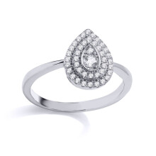 (M) Jewelco London Ladies Rhodium Plated Sterling Silver CZ Faux Pear Solitaire Halo Engagement Ring - GSR1023