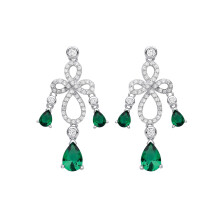 Jewelco London Ladies Rhodium Plated Sterling Silver Green Pear CZ Infinity Loop Cross Chandelier Drop Earrings - EAG1016