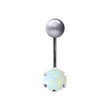 (White Iridescent) Jewelco London Ladies 9ct White Gold 6mm Cubic Zirconia Solitaire Banana Belly Bar Body Piercing 10mm - JBJ101-ABC