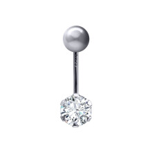 (White) Jewelco London Ladies 9ct White Gold 6mm Cubic Zirconia Solitaire Banana Belly Bar Body Piercing 10mm - JBJ101-ABC