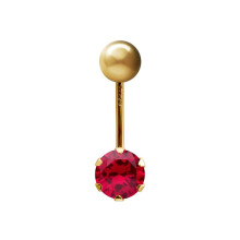 (Red) Jewelco London Ladies 9ct Yellow Gold 6mm Cubic Zirconia Solitaire Banana Belly Bar Body Piercing 10mm - JBJ100-ABC