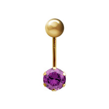 (Purple) Jewelco London Ladies 9ct Yellow Gold 6mm Cubic Zirconia Solitaire Banana Belly Bar Body Piercing 10mm - JBJ100-ABC