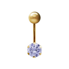 (Lilac) Jewelco London Ladies 9ct Yellow Gold 6mm Cubic Zirconia Solitaire Banana Belly Bar Body Piercing 10mm - JBJ100-ABC