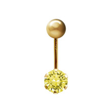 (Yellow) Jewelco London Ladies 9ct Yellow Gold 6mm Cubic Zirconia Solitaire Banana Belly Bar Body Piercing 10mm - JBJ100-ABC