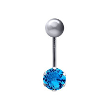 (Swiss Blue) Jewelco London Ladies 9ct White Gold 6mm Cubic Zirconia Solitaire Banana Belly Bar Body Piercing 10mm - JBJ101-ABC
