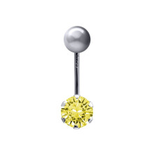 (Yellow) Jewelco London Ladies 9ct White Gold 6mm Cubic Zirconia Solitaire Banana Belly Bar Body Piercing 10mm - JBJ101-ABC