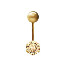 (Peach) Jewelco London Ladies 9ct Yellow Gold 6mm Cubic Zirconia Solitaire Banana Belly Bar Body Piercing 10mm - JBJ100-ABC