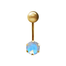 (Rainbow) Jewelco London Ladies 9ct Yellow Gold 6mm Cubic Zirconia Solitaire Banana Belly Bar Body Piercing 10mm - JBJ100-ABC