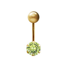 (Light Green) Jewelco London Ladies 9ct Yellow Gold 6mm Cubic Zirconia Solitaire Banana Belly Bar Body Piercing 10mm - JBJ100-ABC