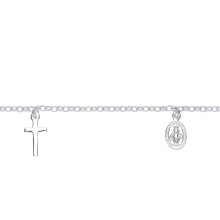 Jewelco London Ladies Rhodium Sterling Silver St Christopher Medallion Cross Pendant Religious Charm Bracelet - GVB605