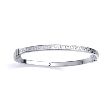 Jewelco London Ladies Rhodium Sterling Silver Rectangular Tube Greek Key Bangle Bracelet - GVG234