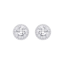 Jewelco London Ladies Rhodium Sterling Silver Baguette CZ Shisha Solitaire Halo Cluster Stud Earrings - EAG1281