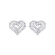 Jewelco London Ladies Rhodium Sterling Silver Baguette CZ Angel Wings Love Heart Stud Earrings - EAG1280