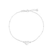 Jewelco London Sterling Silver Curb & Ball Love Heart Charm Adjustable Ankle Bracelet, 9-9.5" 23-24cm - 8-23-7875
