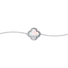 Jewelco London Silver Clover Mother of Pearl & CZ Halo Lucky Charm Chain Bracelet 7-8.5" - ABB242