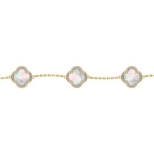 Jewelco London Gold-plated Silver Clover Mother of Pearl & CZ Halo Lucky Charm 5 Station Bracelet 7-8.5" - ABB250-GP