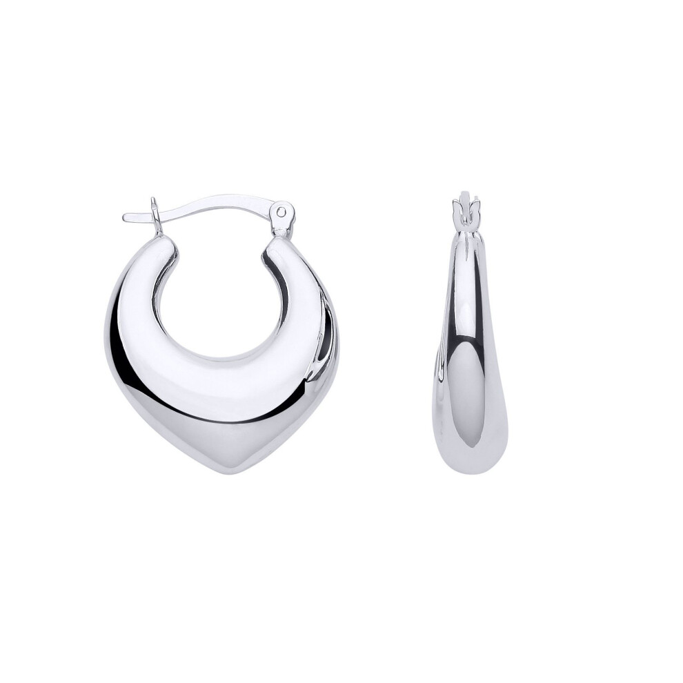 Jewelco London Ladies Rhodium Sterling Silver Horned Love Heart Puffed Creole Earrings - Er177