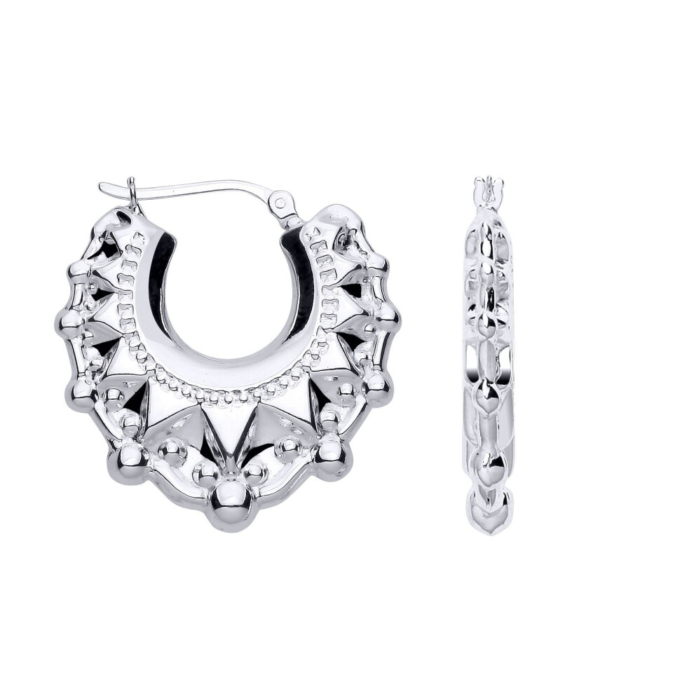 Jewelco London Ladies Rhodium Sterling Silver Round Victorian Gypsy Spike Creole Earrings Large - Er203