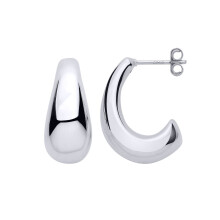 Jewelco London Ladies Rhodium Sterling Silver Electroform Pear Half Hoop Drop Earrings - EAG1290