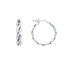 Jewelco London Platinum Plated Sterling Silver Flat Wavy Twist Hoop Earrings 25mm 5mm - ER162