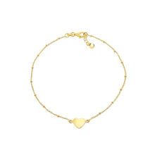 Jewelco London Gold-plated Sterling Silver Curb & Ball Love Heart Charm Adjustable Ankle Bracelet, 9-9.5" 23-24cm - 8-23-7885