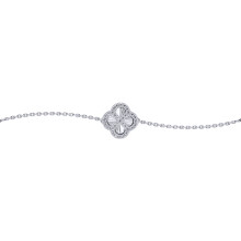 Jewelco London Sterling Silver CZ Diamond-cut Fluted Starburst Disc Clover Kiss Lucky Charm Bracelet 6-7.5" - 8-29-2762