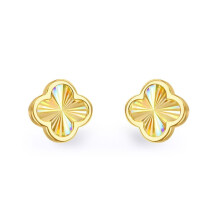 Jewelco London Women's 9ct Gold Magic Rainbow Spectrum Fluted Starburst 4 Leaf Clover Stud Earrings, 9mm - 1-55-9537