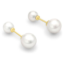 Jewelco London Women's 9ct Gold Cultured Freshwater Pearl Full Moon Double-Sided Stud Earrings 5mm & 7mm - 1-58-8769