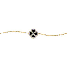 Jewelco London Gold-plated Sterling Silver CZ Black Onyx Clover Kiss Lucky Charm Bracelet 6-7.5" - 8-29-2922