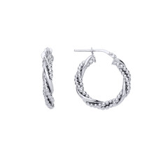 Jewelco London Platinum Plated Sterling Silver Bead Chain Wrap Twisted Plain Hoop Earrings 22mm 3.5mm - ER167