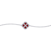 Jewelco London Sterling Silver CZ Red Agate Clover Kiss Lucky Charm Bracelet 6-7.5" - 8-29-2702