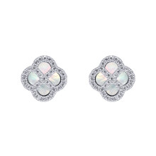 Jewelco London Sterling Silver CZ Mother of Pearl Clover Kiss Stud Earrings 11mm - 8-59-1914